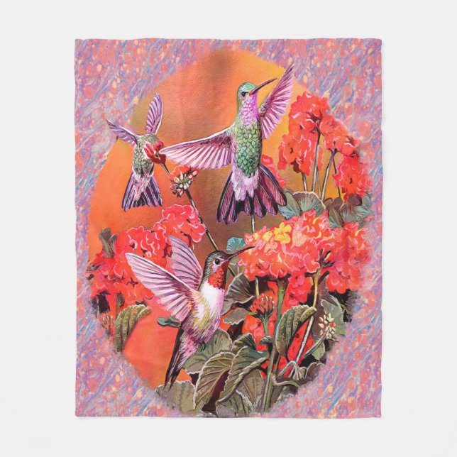 3 Hummingbirds Fleece Blanket (Front)