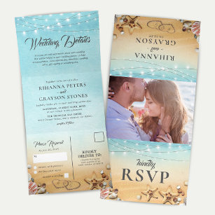 3 in 1 Beach Destination Wedding Tri-Fold Invitation