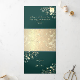 3 in 1 Emerald Green Wedding Tri-Fold Invitation