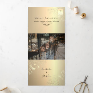 3 in 1 Gold Photo Wedding Tri-Fold Invitation