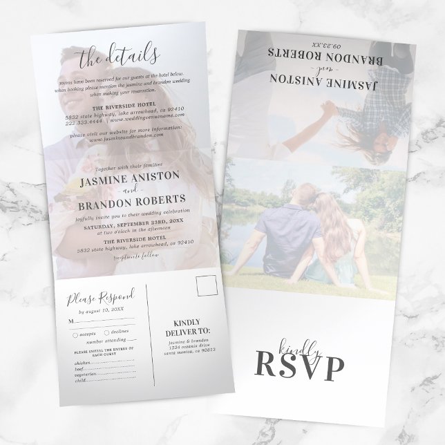 3 in 1 Photo Overlay Wedding Tri-Fold Invitation (Creator Uploaded)