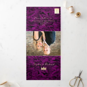 3 in 1 Purple Photo Wedding Tri-Fold Invitation