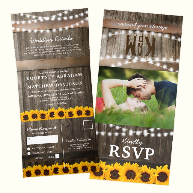 3 in 1 Rustic Country Sunflower Wedding Tri-Fold Invitation (Creator Uploaded)