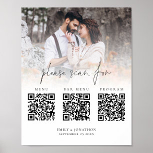 3 in One Qr Code Menu Bar Program Photo Wedding Poster