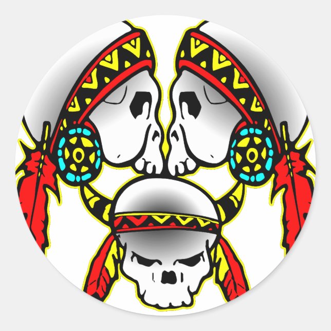 3 Indian Skulls Classic Round Sticker (Front)