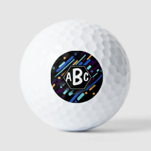 3 Initial Letter Monogram Black Frame Blue Paint Golf Balls