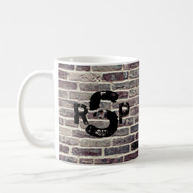 3 Initial Letter Monogram Brick Wall Distressed Coffee Mug (Left)
