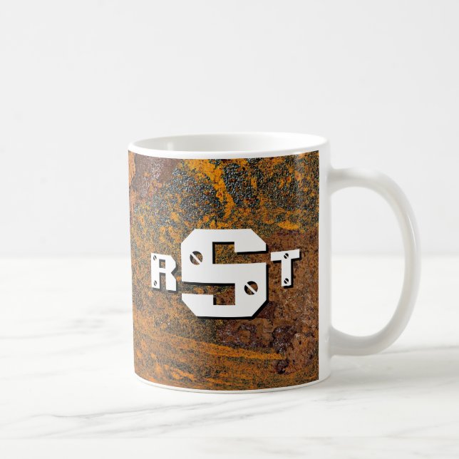 3 Initial Letter Monogram Rusty Steel Plate Coffee Mug (Right)