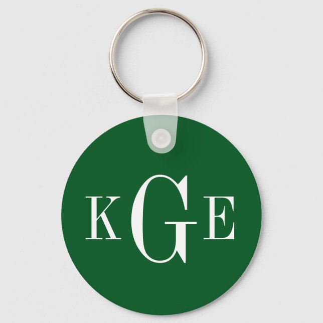 3 initial monogram green white groomsmen key fob (Front)