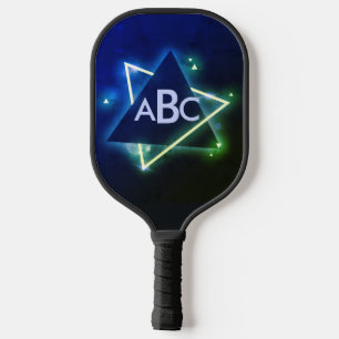3 Initial Monogram Letter Blue Green Space Shape   Pickleball Paddle