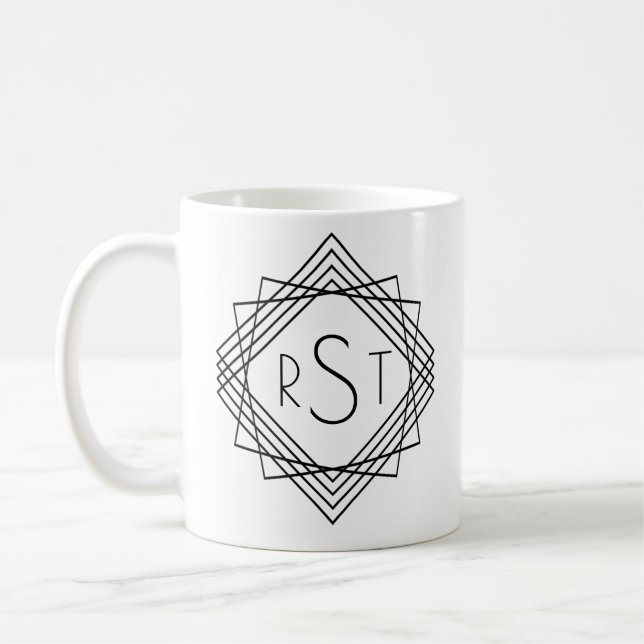 3 Initial Monogram Letter Classic Geometric Lines  Coffee Mug (Left)