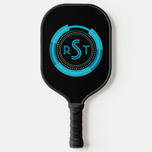3 Initial Monogram Letter Futuristic Tech Circle Pickleball Paddle