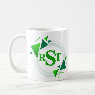 3 Initial Monogram Letter Green White Circle Leaf  Coffee Mug