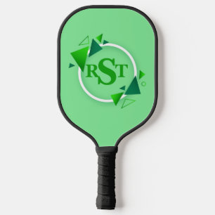 3 Initial Monogram Letter Green White Circle Leaf  Pickleball Paddle