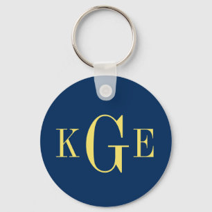 3 initial monogram navy yellow groomsmen key fob