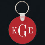 3 initial monogram red white groomsmen key fob<br><div class="desc">An monogrammed keychain makes a perfect gratitude gift for everyone on your wedding list. This key ring feature the recipient's initials in a classy serif typeface set against a solid colour background. This versatile and elegant accessory is practical and personal. Give your groomsmen a custom gift that they will use...</div>