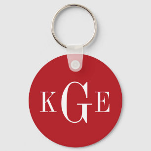 3 initial monogram red white groomsmen key fob