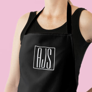 3 Initials Monogram   Black & White Apron