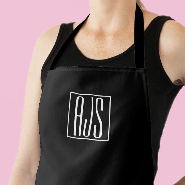 3 Initials Monogram | Black & White Apron (Creator Uploaded)
