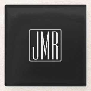 3 Initials Monogram   Black & White (or diy colour Glass Coaster