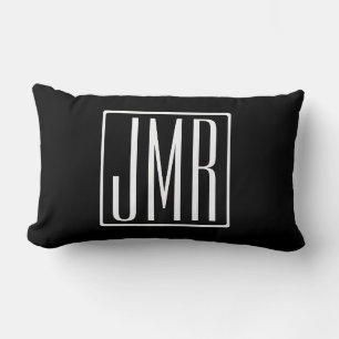 3 Initials Monogram Black & White (or diy colour Lumbar Cushion