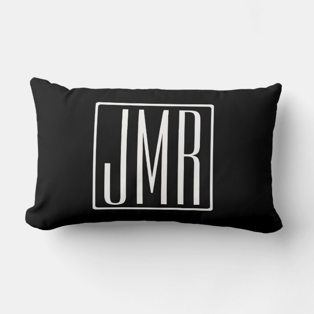 3 Initials Monogram | Black & White (or diy colour Lumbar Cushion (Front)