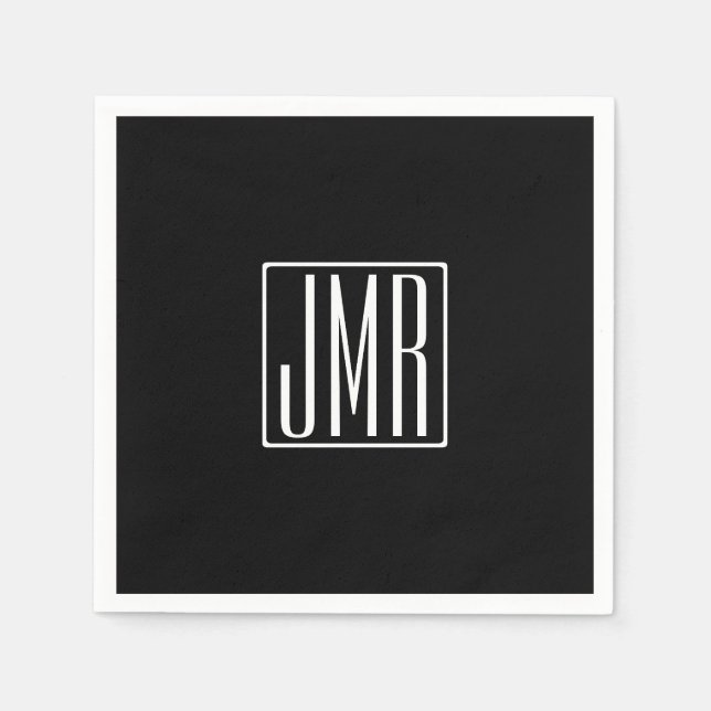3 Initials Monogram | Black & White (or diy colour Napkin (Front)