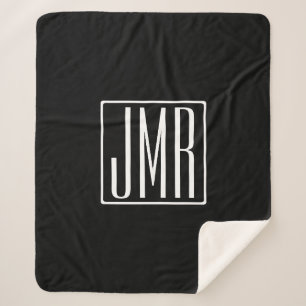 3 Initials Monogram   Black & White (or diy colour Sherpa Blanket