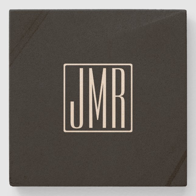 3 Initials Monogram | Black & White (or diy colour Stone Coaster (Front)