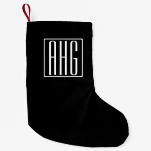 3 Initials Monogram Black & White Small Christmas Stocking