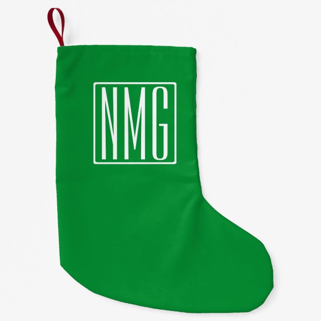 3 Initials Monogram | Green & White Small Christmas Stocking (Front)