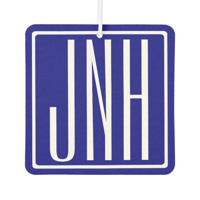3 Initials Monogram | Navy Blue & White Car Air Freshener (Front)