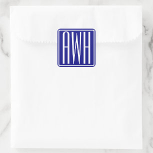 3 Initials Monogram   Navy Blue & White Square Sticker