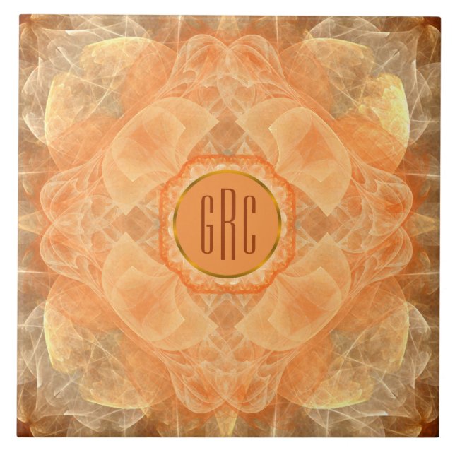 3 initials Monogram Orange Lace Ceramic Tile (Front)