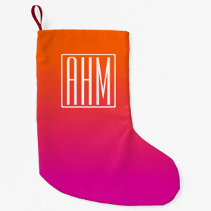 3 Initials Monogram   Orange to Pink Gradient Small Christmas Stocking
