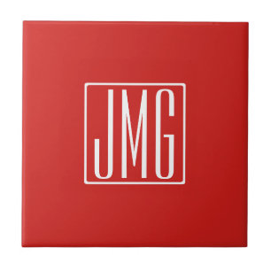 3 Initials Monogram   Red & White (or diy colour) Ceramic Tile