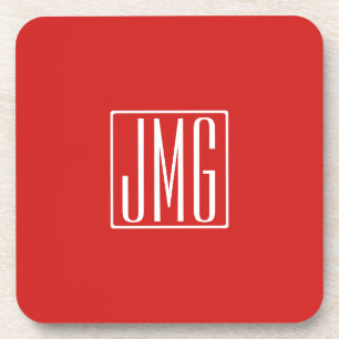 3 Initials Monogram Red & White (or diy colour) Coaster