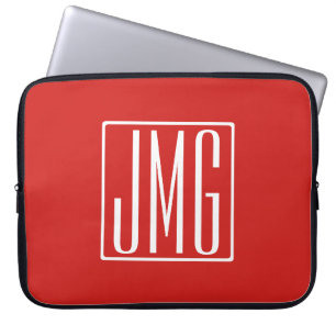 3 Initials Monogram Red & White (or diy colour) Laptop Sleeve