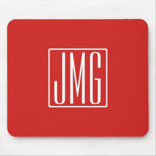 3 Initials Monogram Red & White (or diy colour) Mouse Pad