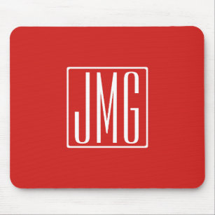 3 Initials Monogram   Red & White (or diy colour) Mouse Pad