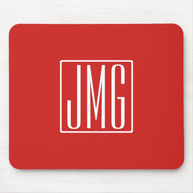 3 Initials Monogram | Red & White (or diy colour) Mouse Pad (Front)