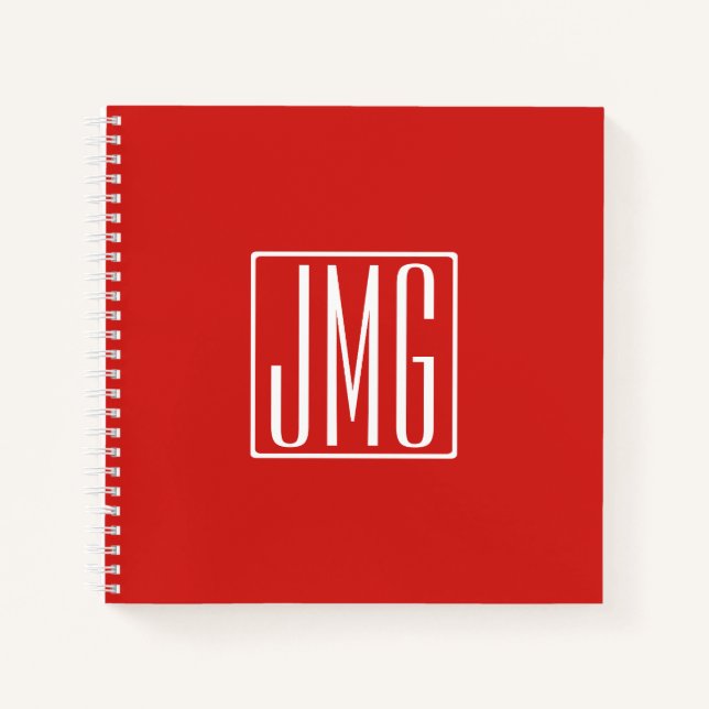 3 Initials Monogram | Red & White (or diy colour) Notebook (Front)