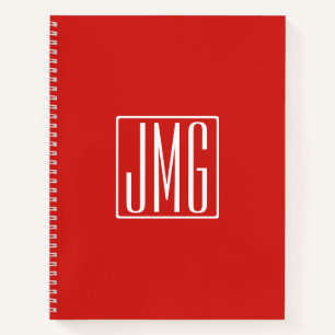 3 Initials Monogram   Red & White (or diy colour) Notebook
