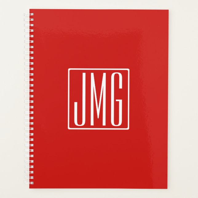 3 Initials Monogram | Red & White (or diy colour) Planner (Front)