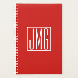 3 Initials Monogram Red & White (or diy colour) Planner