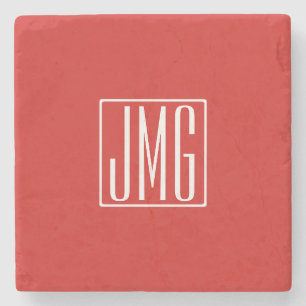 3 Initials Monogram Red & White (or diy colour) Stone Coaster