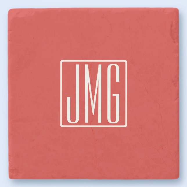 3 Initials Monogram | Red & White (or diy colour) Stone Coaster (Creator Uploaded)