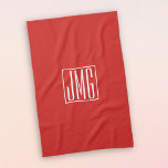 3 Initials Monogram | Red & White (or diy colour) Tea Towel<br><div class="desc">Your three initials monogrammed.</div>