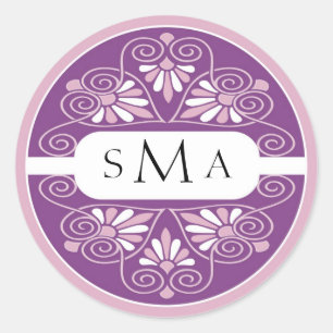 3 Initials Monogram stickers: Pink And Purple Classic Round Sticker