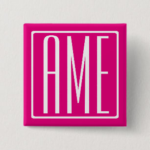 3 Initials Monogram   White On Hot Pink 15 Cm Square Badge